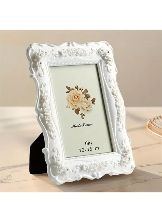 إطار عرض بلاستيكي أبيض منقوش بتصميم وردة، مناسب لديكور المنزل وهدية، X1122-57 - Image 1