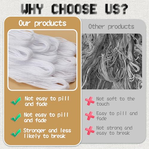 Dercuy 10 Skeins White Embroidery Floss, White Embroidery Thread, Friendship Bracelet String, Cross Stitch for DIY Making, Embroidery Crafts - Image 4