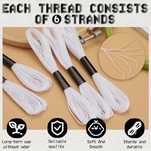 Dercuy 10 Skeins White Embroidery Floss, White Embroidery Thread, Friendship Bracelet String, Cross Stitch for DIY Making, Embroidery Crafts - Image 3