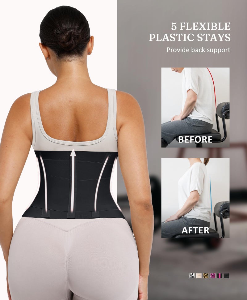 FeelinGirl Waist Cincher Tainer Workout Corset Shaper Tummy Slimmer Plus Size Belly Band for Women Black XL - Image 4