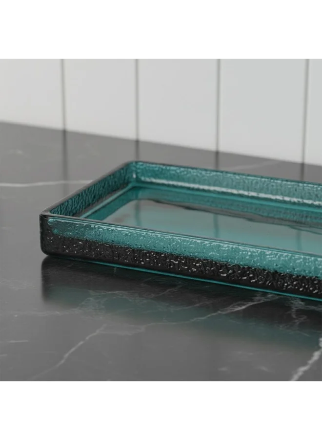 DANUBE HOME Velora Glass Tray Turquoise  23.5 X 13.4 X 2.7 Cm  Decorative Vanity Organizer