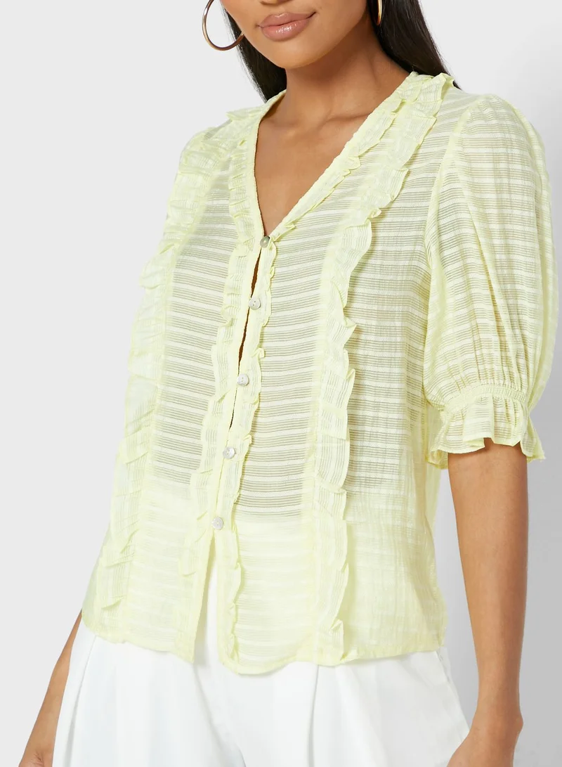 ELLA Ruffle Button Through Top