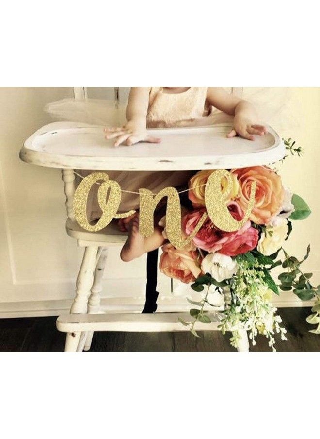 Hongkai - Glitter Gold 1St Birthday Highchair Banner Boy Girl Baby Birthday One Banner One High Chair Sign Baby First Birthday One Photo Prop Party Decorations - Image 1