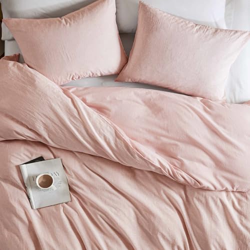 Hyde Lane Linen Duvet Cover Set King Size, 3Pcs Textured French Flax Linen Cotton Blend Bedding Set, Natural and Organic, Soft and Breathable, with 2 Pillow Shams, 104"x90", Pink - Image 2