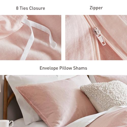 Hyde Lane Linen Duvet Cover Set King Size, 3Pcs Textured French Flax Linen Cotton Blend Bedding Set, Natural and Organic, Soft and Breathable, with 2 Pillow Shams, 104"x90", Pink - Image 5