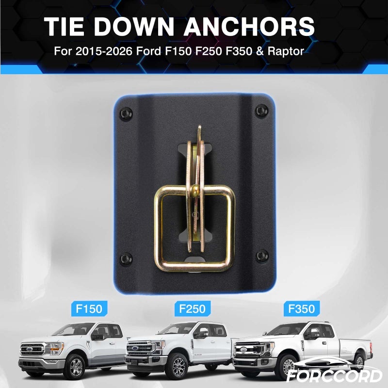 Forccord 4pcs Tie Down Anchors Plates for 2015-2023 2024 2025 2026 Ford F150 F250 F350 & Raptor Replacement of FL3Z-99000A64-B FL3Z-9928408-AB Accessories - Image 2