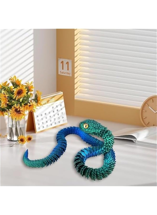 3D Printed Snake Toys 3D Printed Animals Exquisite Cute Toy 3D Printed Animals Set Adults Fidget Toys Printed Cobra Fidget Toys 3D Printed Articulated Cobra Flexiable Crystal Snake (Laser Blue Green - Image 3