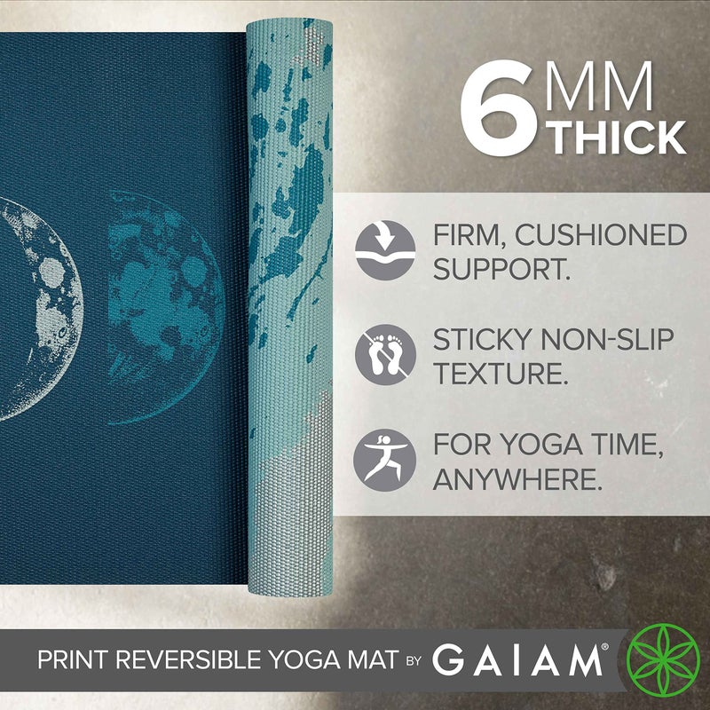 Gaiam Yoga Mat Premium Print Reversible Extra Thick Non Slip Exercise & Fitness Mat for All Types of Yoga, Pilates & Floor Workouts, Lunar Wave, 6mm - Image 3
