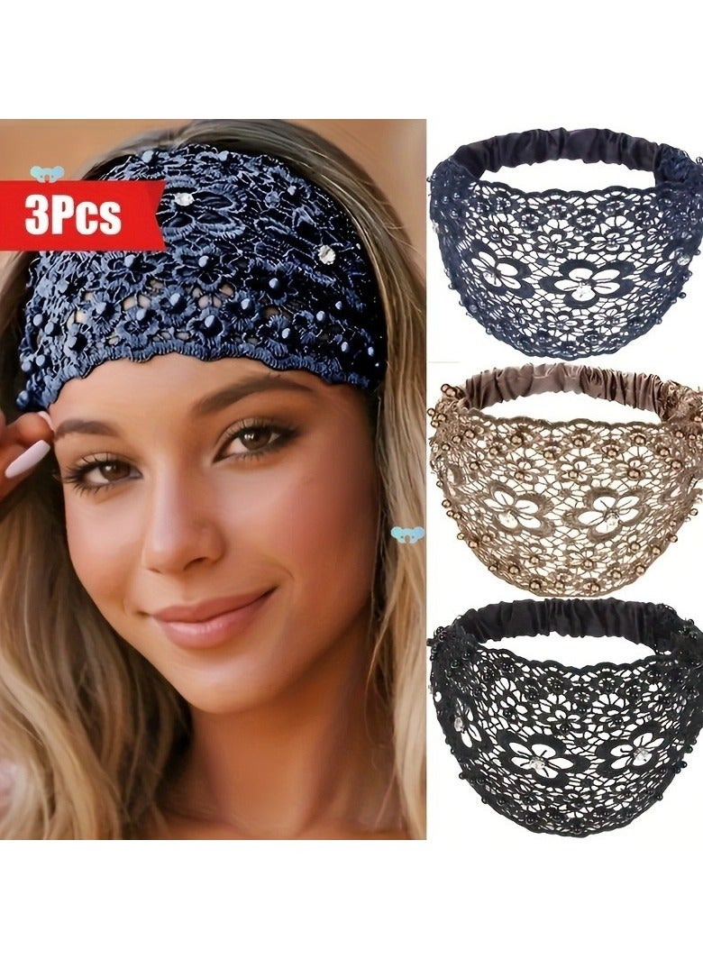 3pcs Ladies Crochet Flower Artificial Hollow Fashion Hair - Image 1