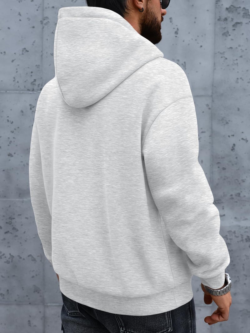 EFAN Mens Oversized Hoodies Fall Sweatshirt Winter Fleece Hooded Collar Drawstring Pullover With Pockets Grey M - Image 4