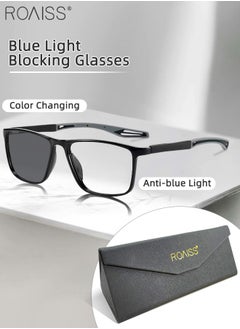 roaiss Men's Blue Light Blocking Glasses Anti UV and Glare Blue Light Filter Computer Glasses Rectangular Color Changing Anti Eyestrain Headache Sports Eyewear with Super Light TR Frame Black Grey 55mm  - Image 1