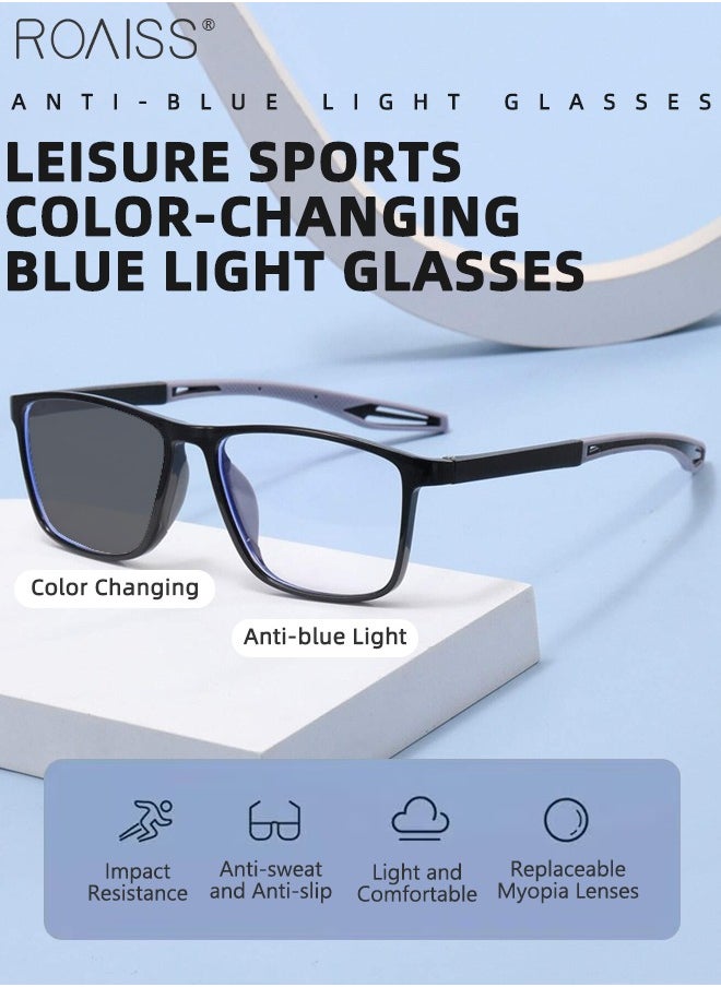 roaiss Men's Blue Light Blocking Glasses Anti UV and Glare Blue Light Filter Computer Glasses Rectangular Color Changing Anti Eyestrain Headache Sports Eyewear with Super Light TR Frame Black Grey 55mm  - Image 3