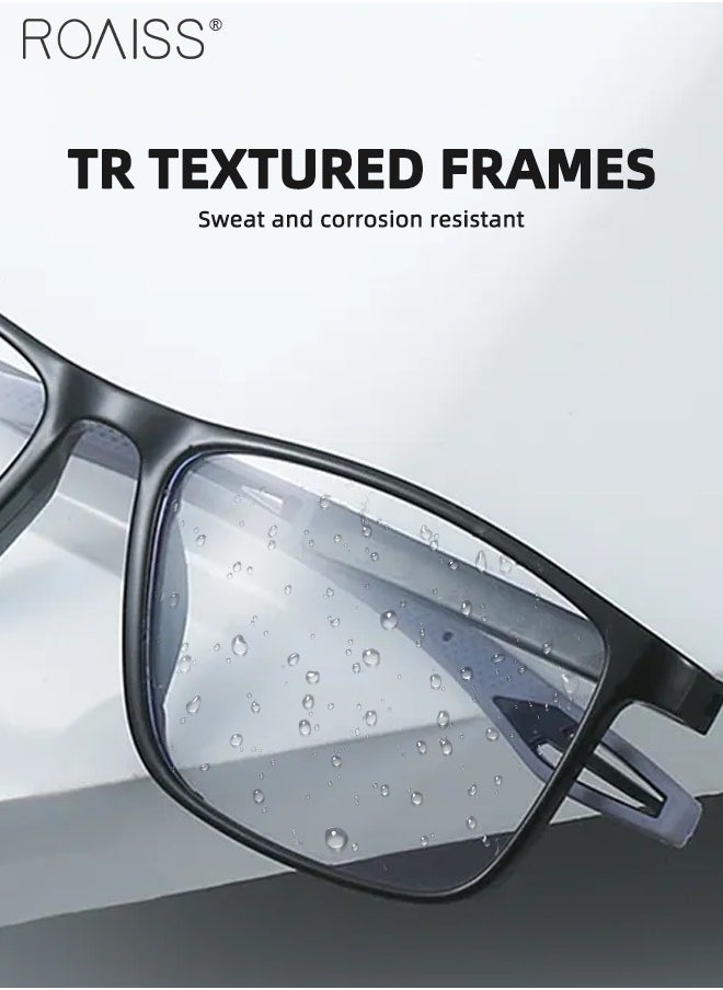 roaiss - Men's Blue Light Blocking Glasses Anti UV and Glare Blue Light Filter Computer Glasses Rectangular Color Changing Anti Eyestrain Headache Sports Eyewear with Super Light TR Frame Black Grey 55mm - Image 1