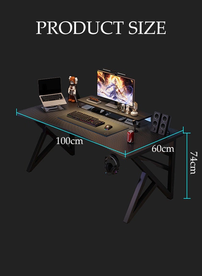Spides Gaming Desk Double K Shape Design Computer Desk Ergonomic PC Desktop Computer Table Carbon Fiber Lines Desktop Home Office Workstation Computer Desk for Home Office Study - Image 4