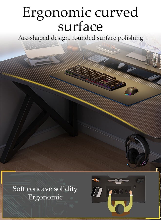 Spides Gaming Desk Double K Shape Design Computer Desk Ergonomic PC Desktop Computer Table Carbon Fiber Lines Desktop Home Office Workstation Computer Desk for Home Office Study - Image 3