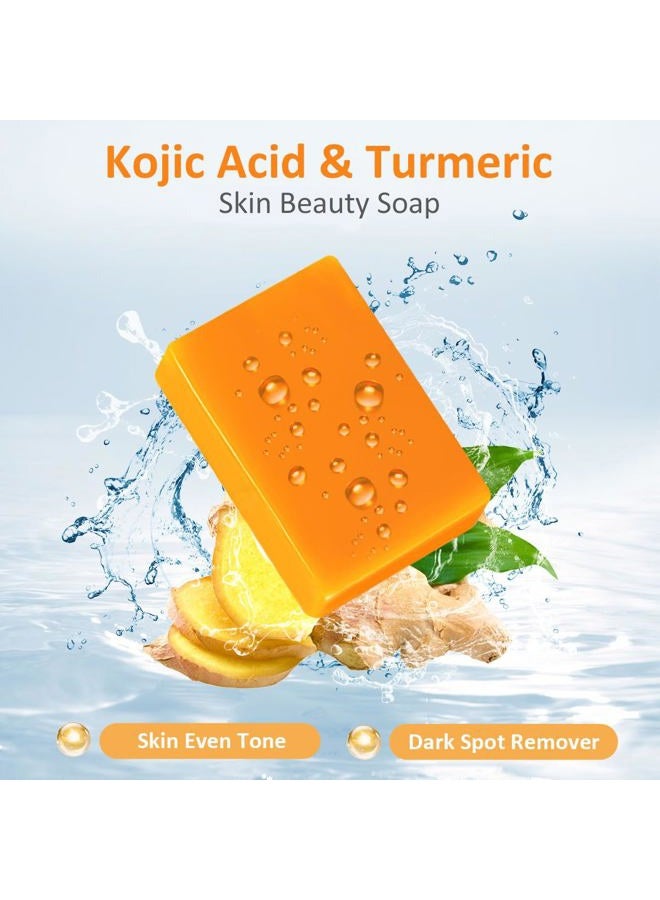 HOYEHOLA Kojic Acid Turmeric Soap Bar - Dark Spot Remover for Face Even Skin Tone, Moisturizing & Nourishing Natural Ingredients 2Packs - Image 2
