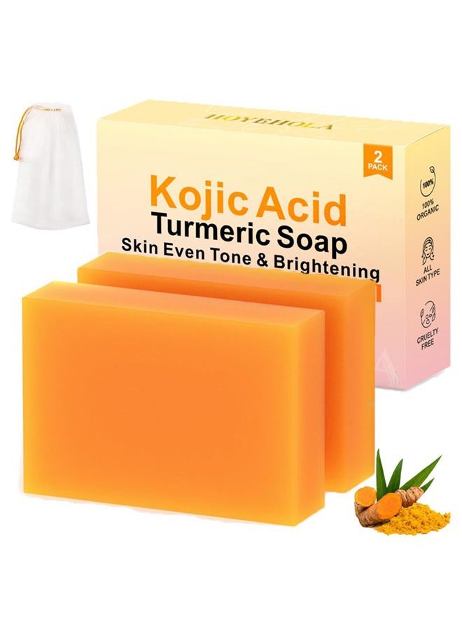 HOYEHOLA Kojic Acid Turmeric Soap Bar - Dark Spot Remover for Face Even Skin Tone, Moisturizing & Nourishing Natural Ingredients 2Packs - Image 1