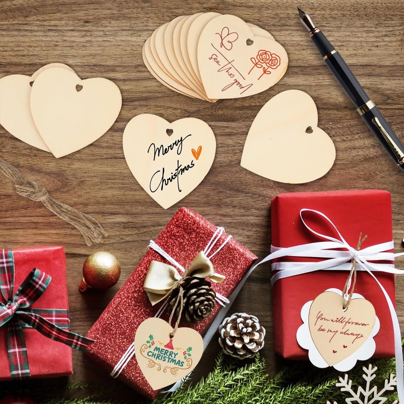 yongqing 50 Piece Wooden Hearts Craft Kit, 8cm Hanging Hearts With Hemp Rope, For Garden, Home, DIY Art, Valentine's Decor - Image 5
