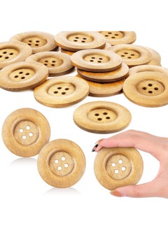 Mtlee 30 Pieces Large Size Wood Buttons 2.36 Inch Round Sewing Button 4 Holes Large Buttons For Crafts Sewing Large Wooden Buttons For Diy Clothing Bag Decoration Supplies (Wood Color)  - Image 1