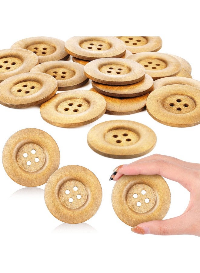Mtlee 30 Pieces Large Size Wood Buttons 2.36 Inch Round Sewing Button 4 Holes Large Buttons For Crafts Sewing Large Wooden Buttons For Diy Clothing Bag Decoration Supplies (Wood Color) - Image 1