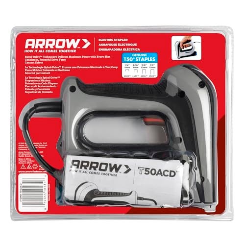 Arrow Fastener مسدس دبابيس كهربائي ثقيل من Arrow T50ACD مع سلك للتنجيد والأثاث والمكتب والديكور، يناسب دبابيس بحجم 1/4"، 5/16"، 3/8"، أو 1/2" - Image 5