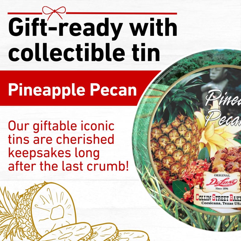 Collin Street Bakery Pineapple Pecan Cake (1 lb 14 oz) in Collectible Gift Tin - 115 Regular Size 7” Cake with Pecans, Pineapple, & Honey - Image 4