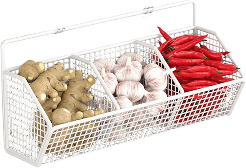 White Self Adhesive Metal Mesh Wall Basket 3 Grids Removable Storage Bins For Kitchen Bathroom Cabinets - Image 5