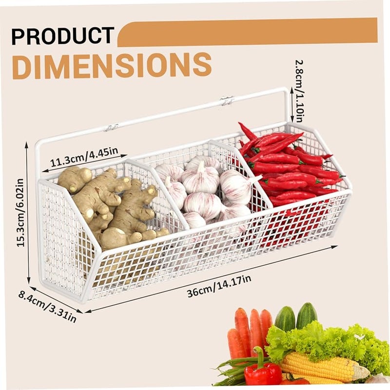 White Self Adhesive Metal Mesh Wall Basket 3 Grids Removable Storage Bins For Kitchen Bathroom Cabinets - Image 3