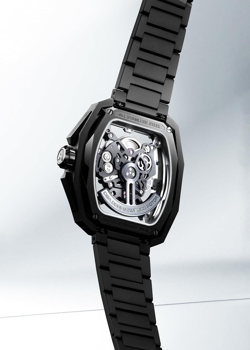 CIGA Design Z Series Hunter Automatic Mechanical Watch, Stainless Steel/Titanium Skeleton Square Luxury Timepiece, Ideal Gift for Men and Women - Image 3