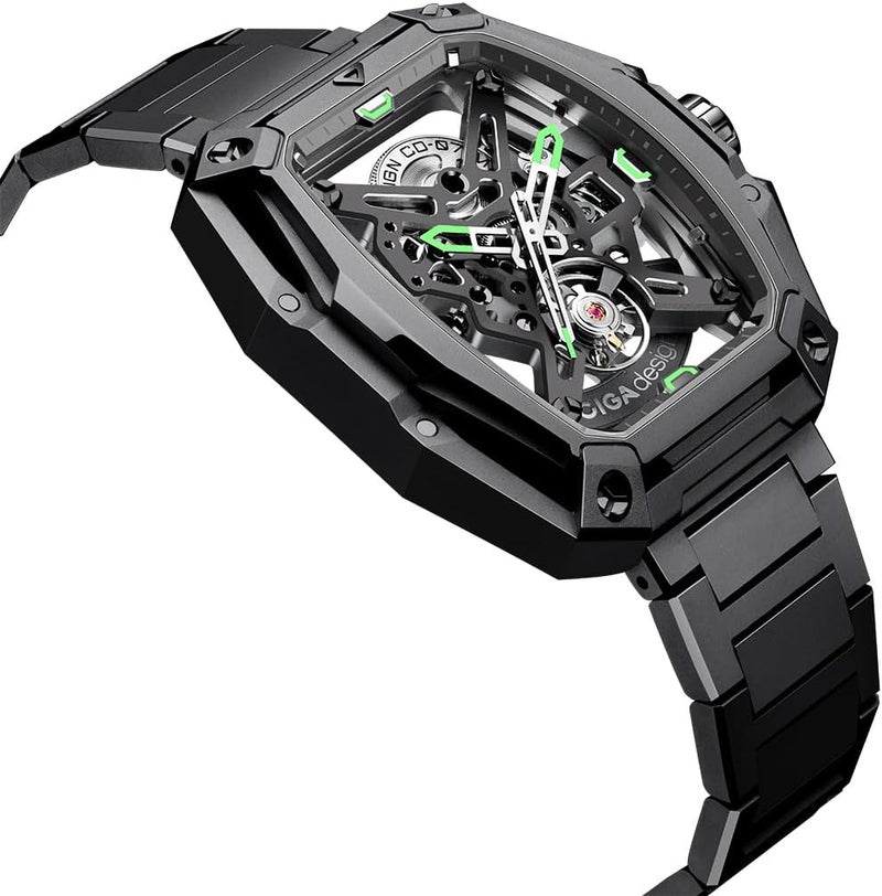 CIGA Design Z Series Hunter Automatic Mechanical Watch, Stainless Steel/Titanium Skeleton Square Luxury Timepiece, Ideal Gift for Men and Women - Image 2
