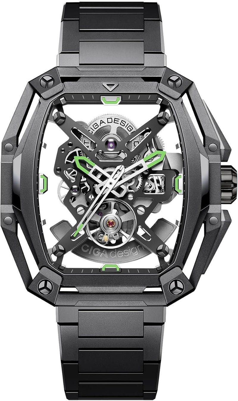 CIGA Design Z Series Hunter Automatic Mechanical Watch, Stainless Steel/Titanium Skeleton Square Luxury Timepiece, Ideal Gift for Men and Women - Image 1