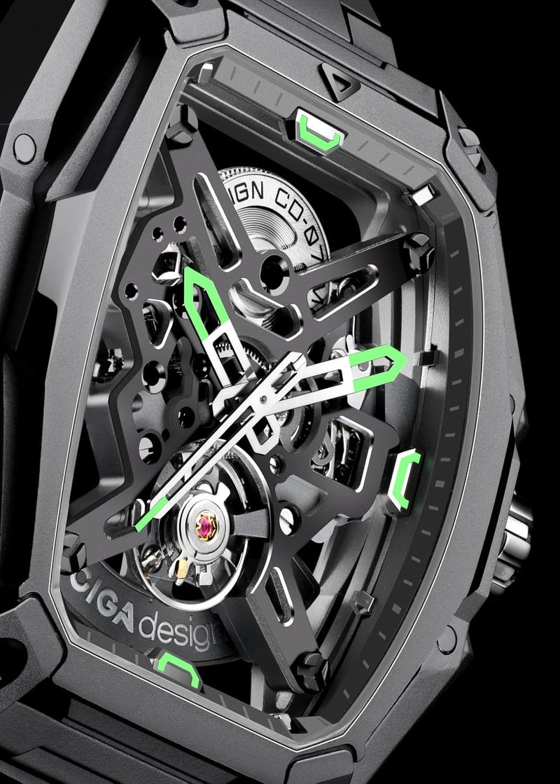 CIGA Design Z Series Hunter Automatic Mechanical Watch, Stainless Steel/Titanium Skeleton Square Luxury Timepiece, Ideal Gift for Men and Women - Image 4