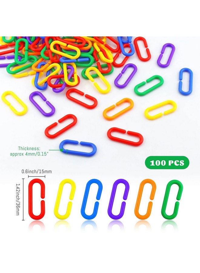 JIALEEY 100PCS Plastic Chain Links, Children's Learning Toy, Mix Color Rainbow DIY C-Clips Chains Hooks Swing Climbing Cage Toys for Bird Sugar Glider Rat Parrot - Image 2