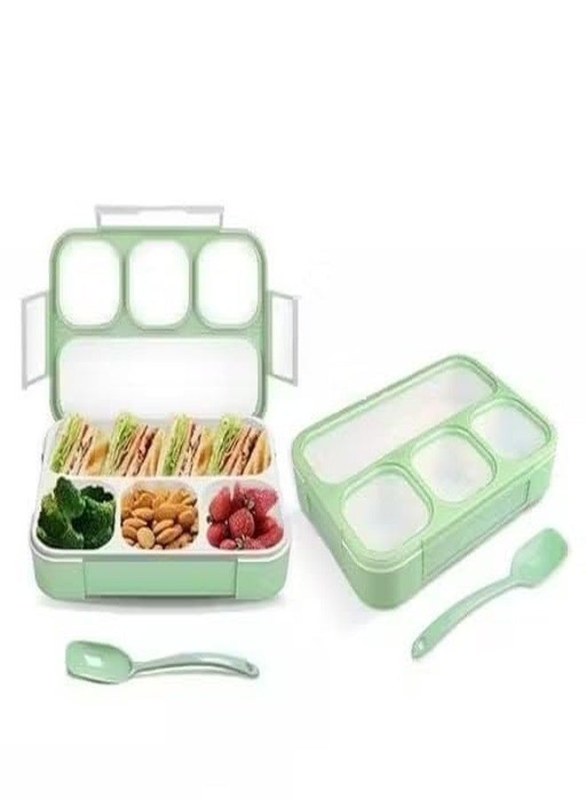 XIBO Grid Lunch Box for Kids Tiffin Box Leak Proof 4 Compartment Lunch Box Reusable Microwave Freezer Safe Food Containers with Spoon for Adults and Kids. - Image 1