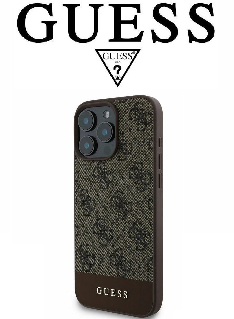 GUESS IPhone 16 Pro Max cover, with a logo and a leather design approved by the global brand Guess. From CG-MOBILE. In Brown - Image 3