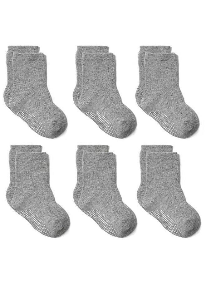 6 Pairs Of Cotton Non-Slip Striped Baby Socks for Kids Boys' Socks Girl Socks Grey - Image 1