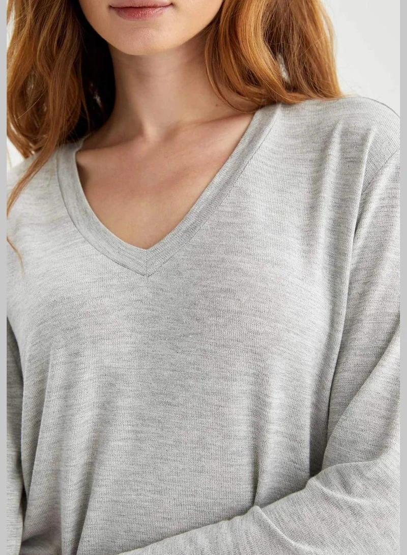 DeFacto Woman Regular Fit V Neck Long Sleeve Homewear Knitted Set