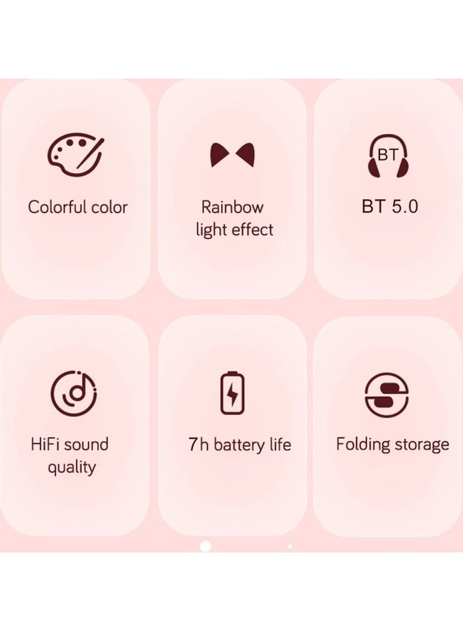NIBEMINENT STN-28 BT5.0 Wireless Cat Ear Headphone With LED Lights Pink/White - Image 4