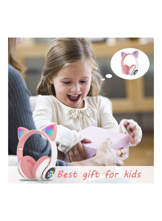 NIBEMINENT STN-28 BT5.0 Wireless Cat Ear Headphone With LED Lights Pink/White - Image 3