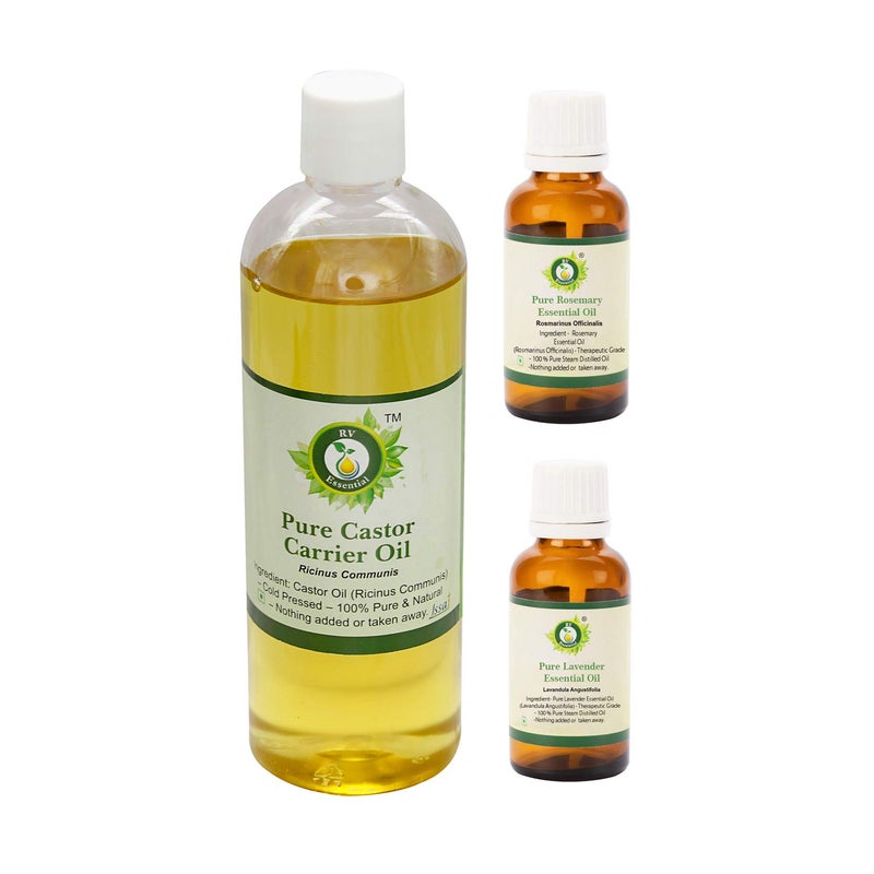 r v essential R V Essential Castor Carrier Oil 100ml With Lavender 10ml and Rosemary 10ml Essential Oil  - Image 1