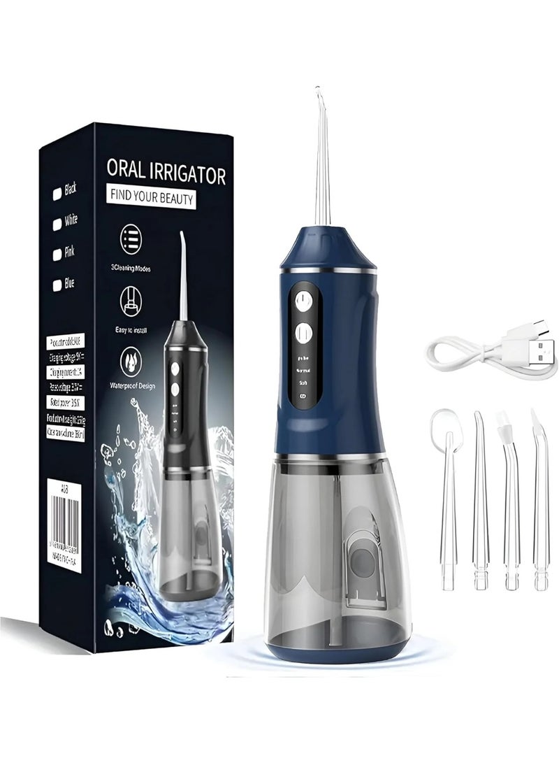 جهاز تنظيف الاسنان محمول لاسلكي ، مقاوم للماء بدرجهIPX7 ،٤ رؤوس نفاثة،لون كحلي - Image 1