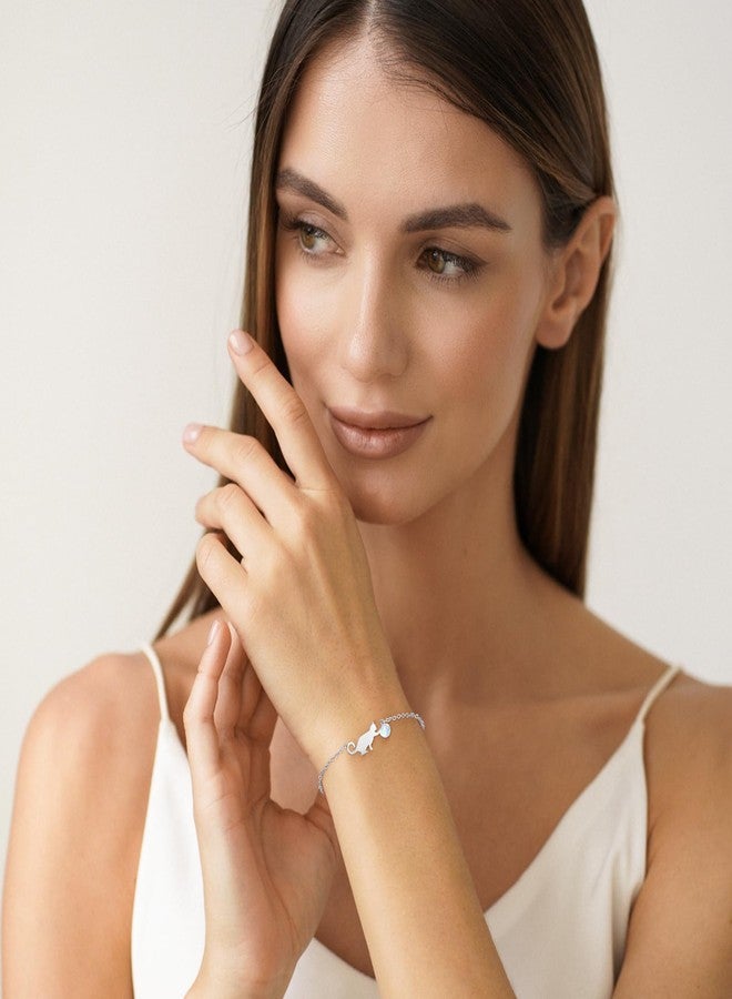 PRAYMOS Cat Bracelets for Women, 925 Sterling Silver Opal Kawaii Kitty Bracelet Hypoallergenic Cat Jewelry for Women Cat Themed Gifts - Image 5