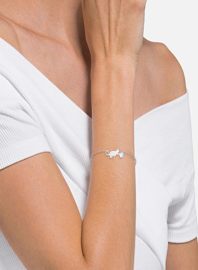 PRAYMOS Cat Bracelets for Women, 925 Sterling Silver Opal Kawaii Kitty Bracelet Hypoallergenic Cat Jewelry for Women Cat Themed Gifts - Image 4