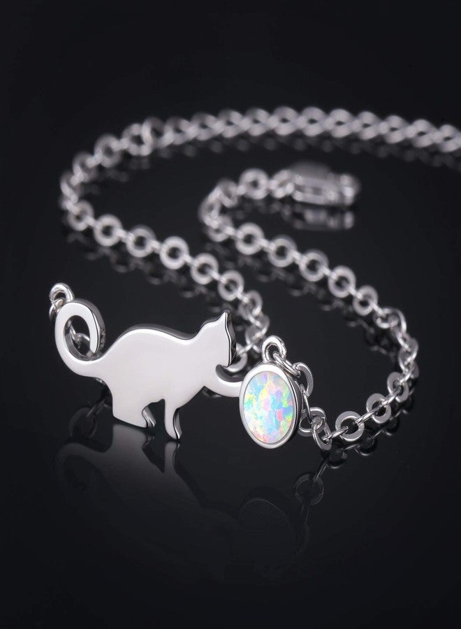 PRAYMOS Cat Bracelets for Women, 925 Sterling Silver Opal Kawaii Kitty Bracelet Hypoallergenic Cat Jewelry for Women Cat Themed Gifts - Image 2