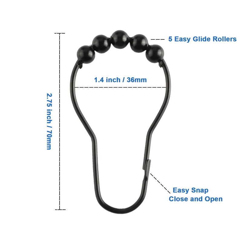 Ansxiy Shower Curtain Hooks Rings, Rustproof Metal Shower Curtain Rings for Bathroom Shower Rods Curtains - Set of 12, Matte Black - Image 2