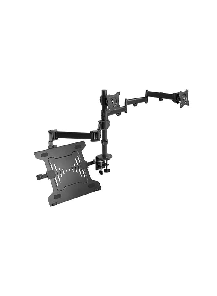 Dual Monitor and Laptop Desk Mount – Triple Screen Setup with Articulating Arms, Fits 13"–27" Monitors & 10"–15.6" Laptops – Black  - Image 1