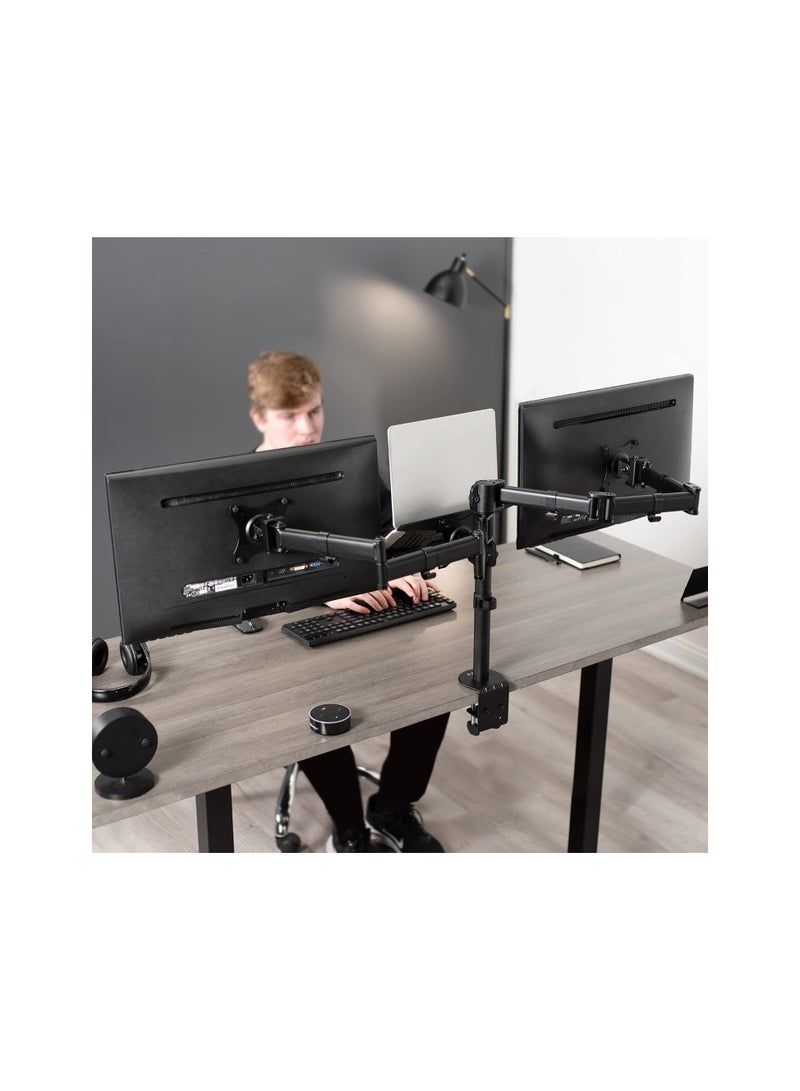 Dual Monitor and Laptop Desk Mount – Triple Screen Setup with Articulating Arms, Fits 13"–27" Monitors & 10"–15.6" Laptops – Black  - Image 2