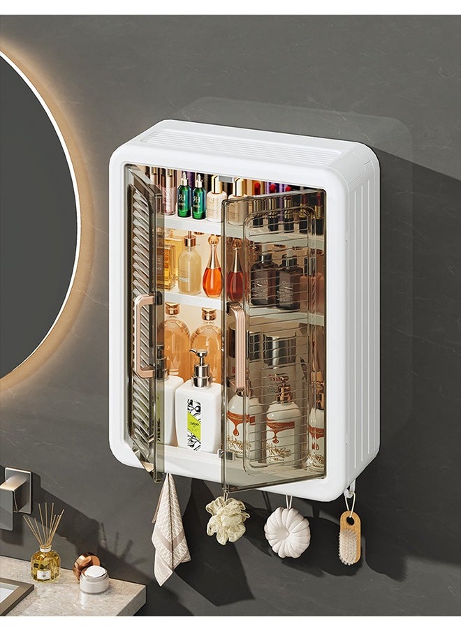 XiuWoo Large Capacity No Drilling Bathroom Storage Shelf Wall-Mounted Bathroom Organizer Rack Dust and Moisture Proof Shelf For Cosmetics Including Hooks For Hanging  - Image 1
