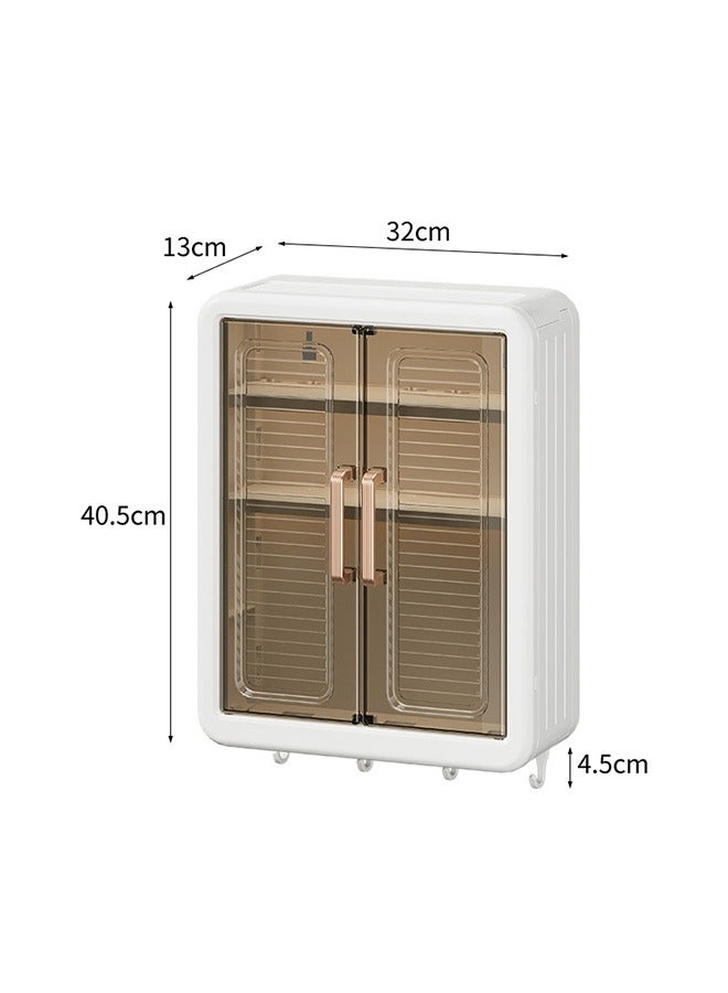 Large Capacity No Drilling Bathroom Storage Shelf Wall-Mounted Bathroom Organizer Rack Dust and Moisture Proof Shelf For Cosmetics Including Hooks For Hanging