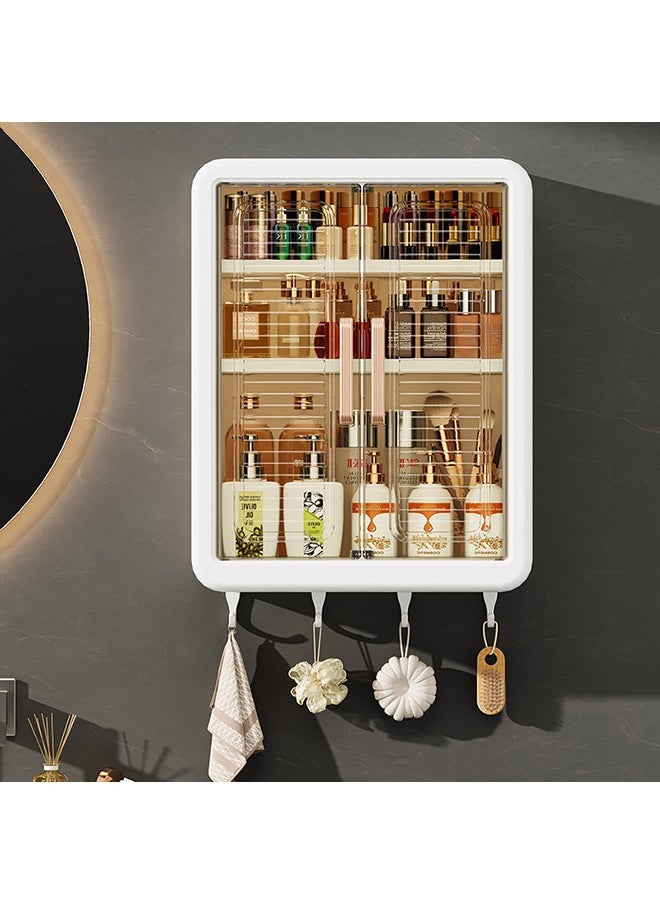 XiuWoo Large Capacity No Drilling Bathroom Storage Shelf Wall-Mounted Bathroom Organizer Rack Dust and Moisture Proof Shelf For Cosmetics Including Hooks For Hanging  - Image 2